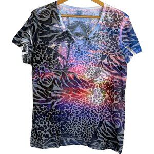Toppy-T Animal Print Tropical Sunset T-Shirt Sz XX-Large Multicolor Lightweight